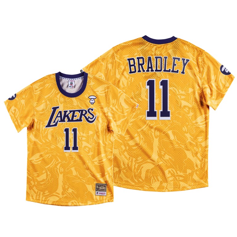 Men's Los Angeles Lakers Avery Bradley #11 NBA M&N x Aape Hardwood Classics Gold Basketball Jersey YTY1783PX